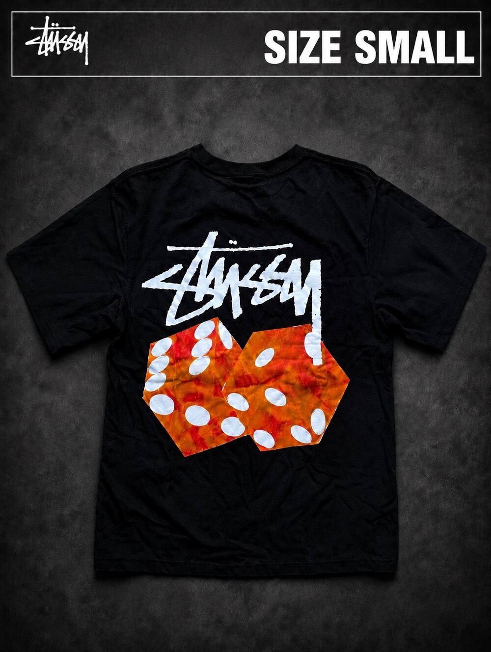 Stüssy Diced Out Tee Black Orange Dice Graphic NWT Small